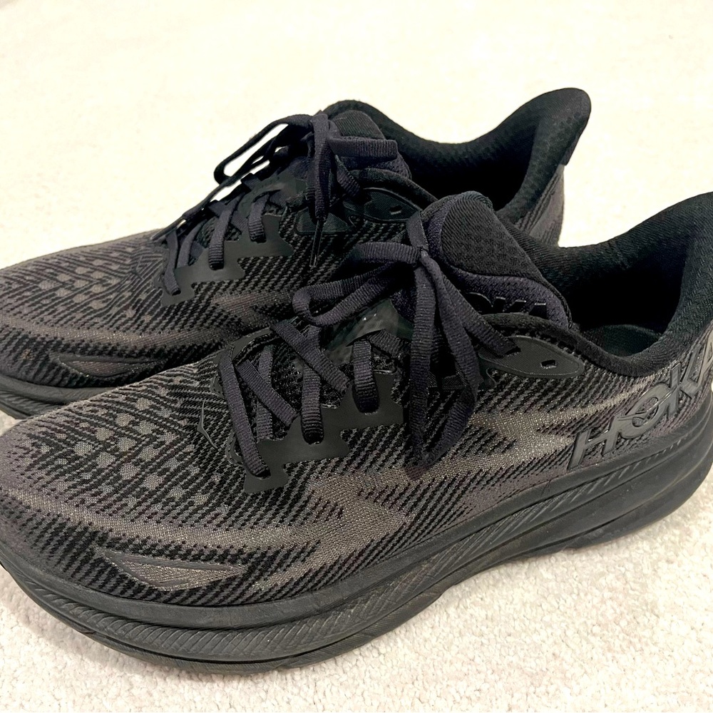 Womens size 11 Hoka Clifton 9 black sneakers used
